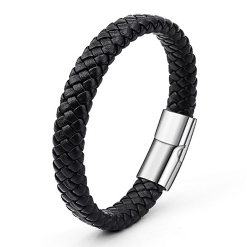 Classic Braided PU Leather Mens Bracelet 20cm Bangle Wristband 8.3 inches,  Perfect Accessory , B 